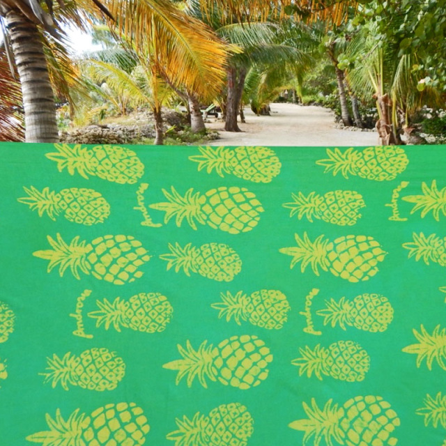 Cotton Batik Pineapples Evergreen Bali Hawaii Fruit Gray Cotton Batik  Fabric Print by the Yard (09168-40)